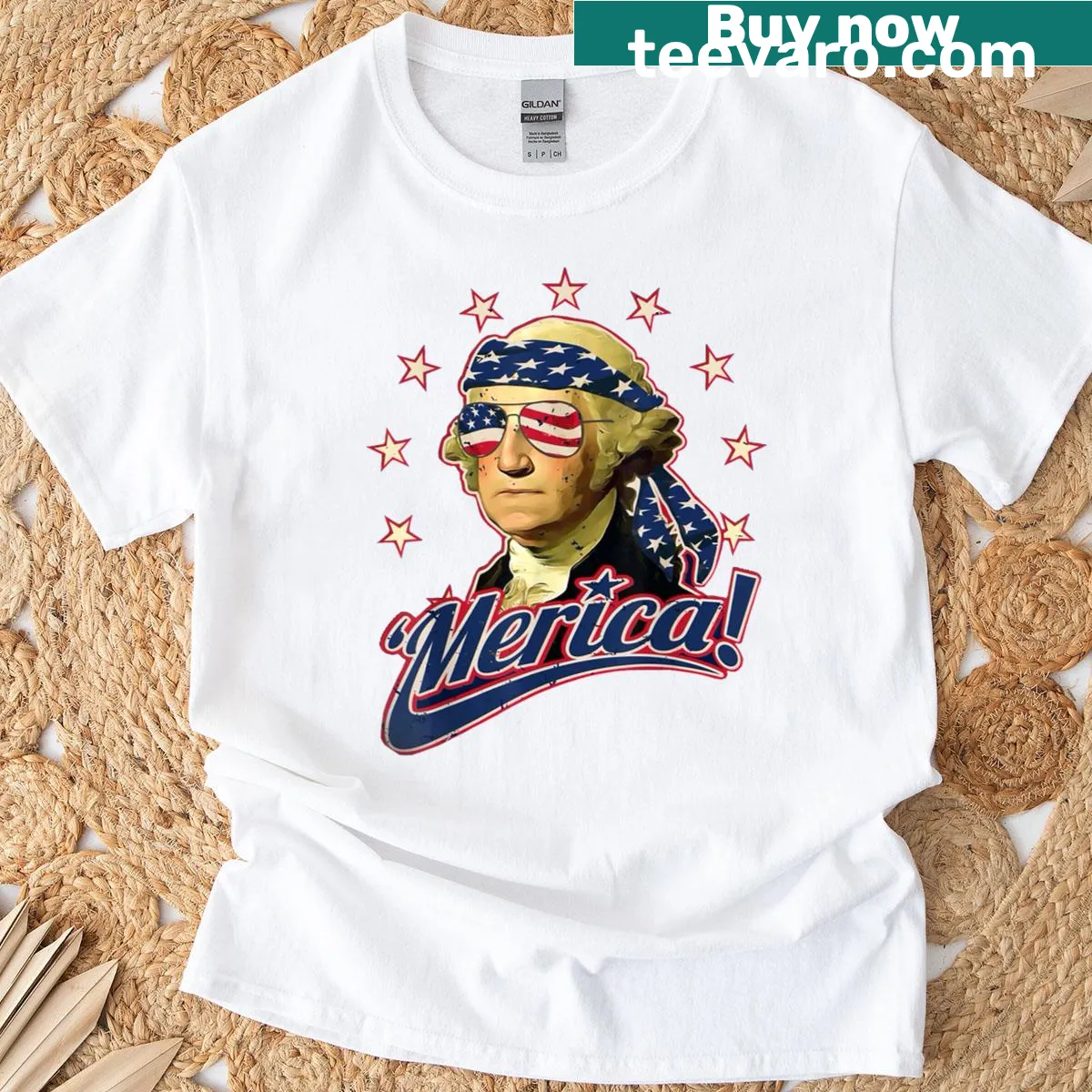 Funny t-shirt featuring George Washington illustration for July 4th — on a men's t-shirt