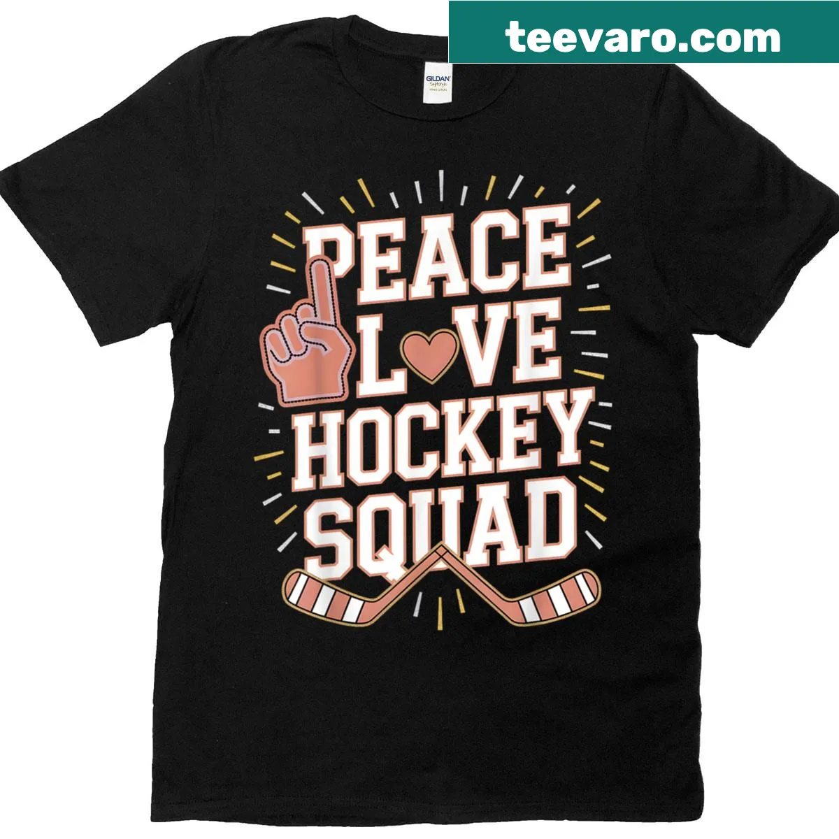 Peace Love Hockey graphic tee with fun typography — on a men's t-shirt