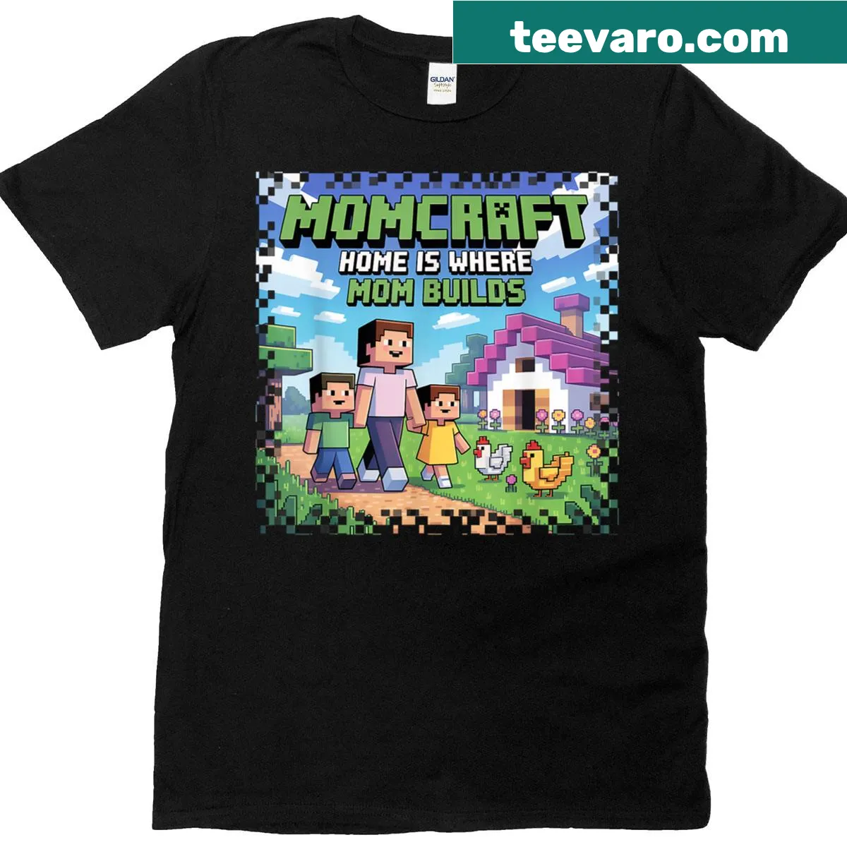 Pixel art design celebrating gamer moms on a Mother's Day tee — on a men's t-shirt