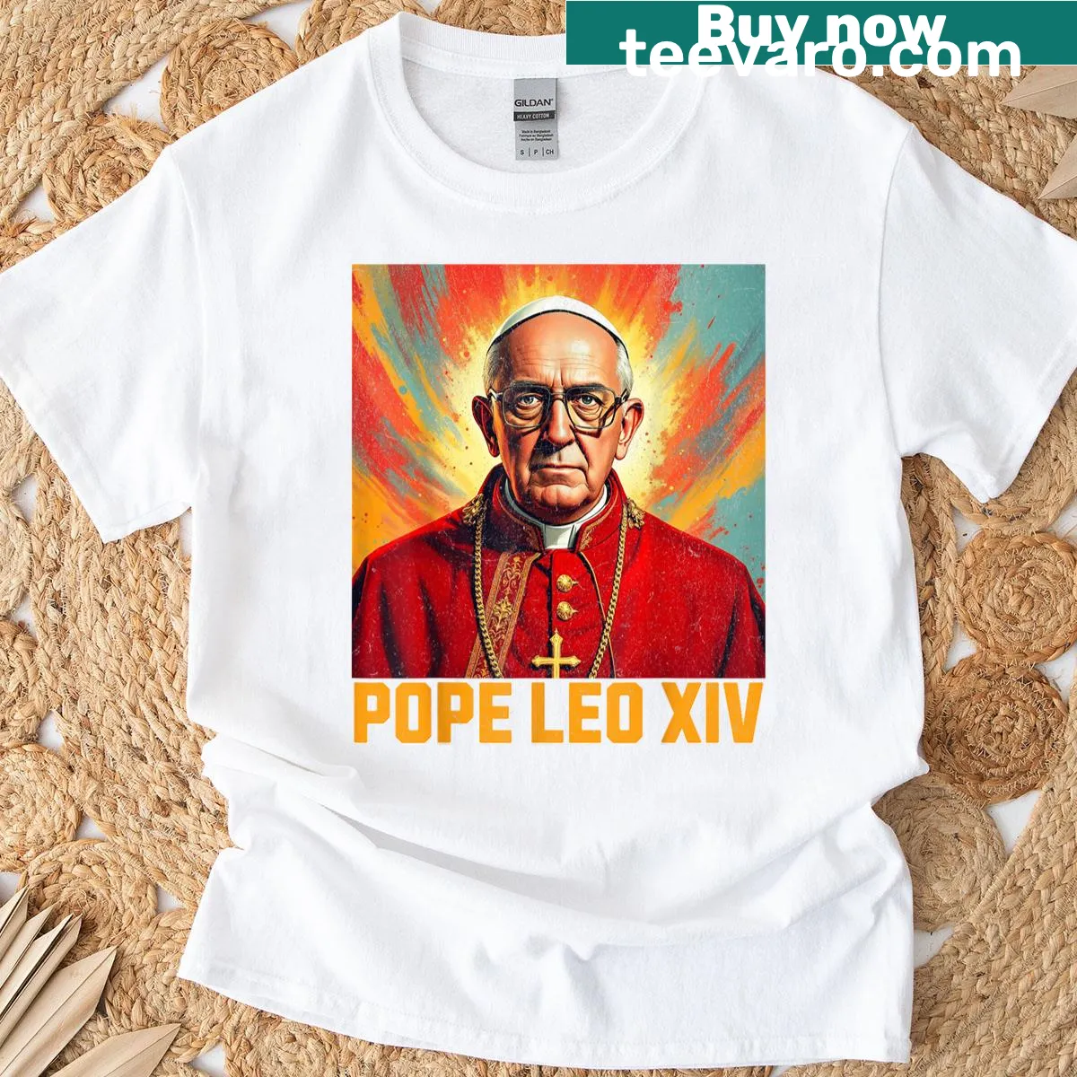 Vintage-inspired T-shirt celebrating Pope Leo XIV — on a men's t-shirt