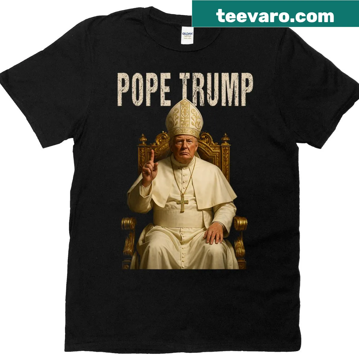 Humorous Pope Trump graphic on a t-shirt — on a men's t-shirt