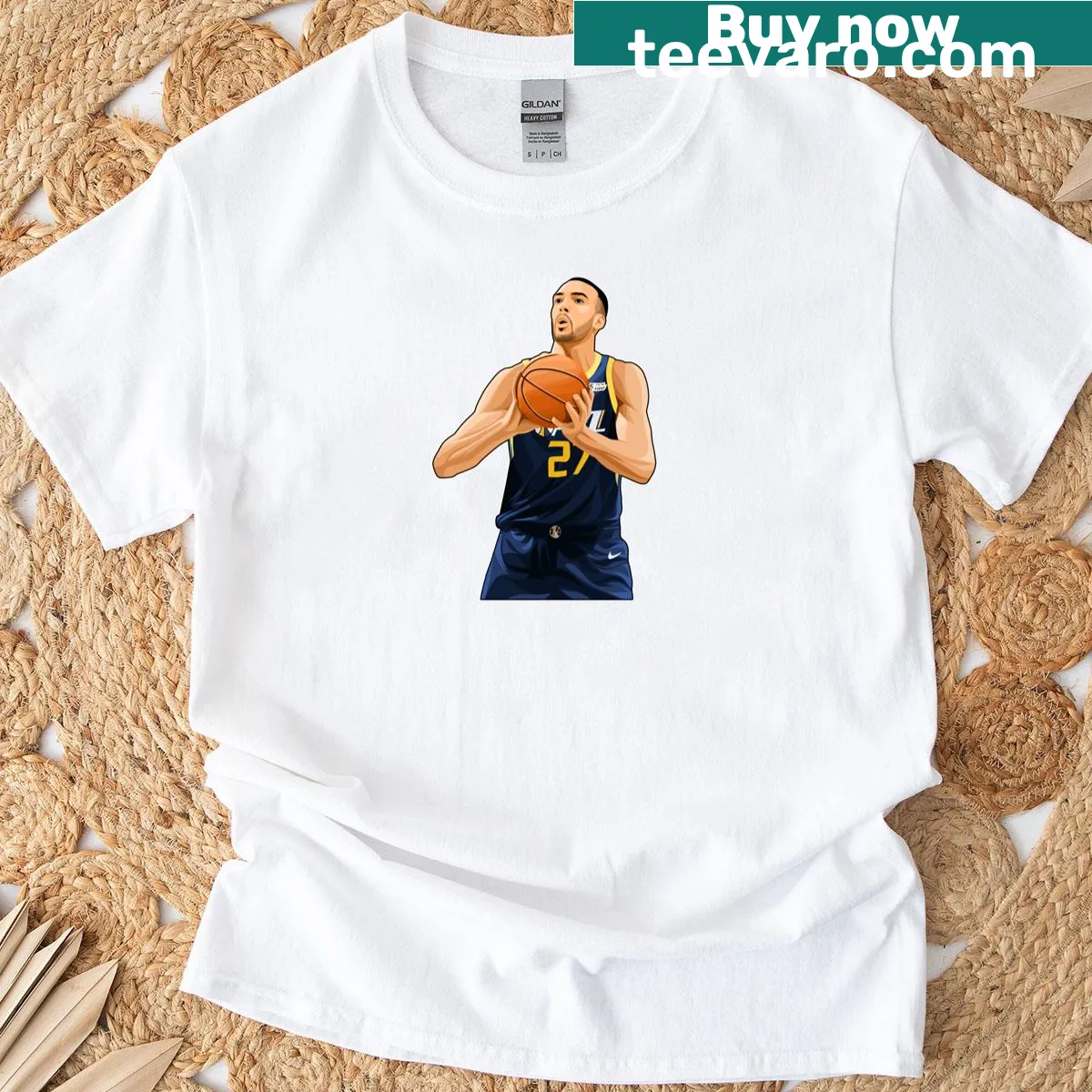 Illustrated Rudy Gobert T-shirt capturing his shooting talent — on a men's t-shirt
