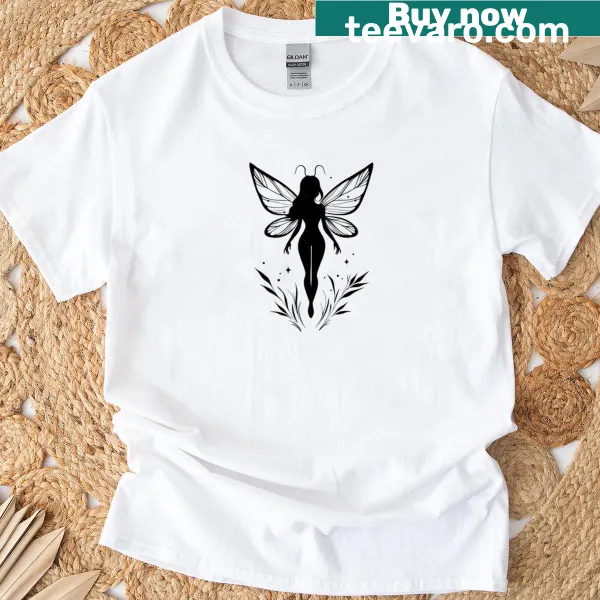 Whimsical fairy silhouette artwork with glittering accents.