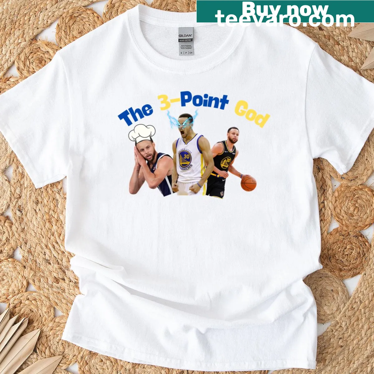 T-shirt featuring Stephen Curry's nickname The 3pt God in bold typography — on a men's t-shirt