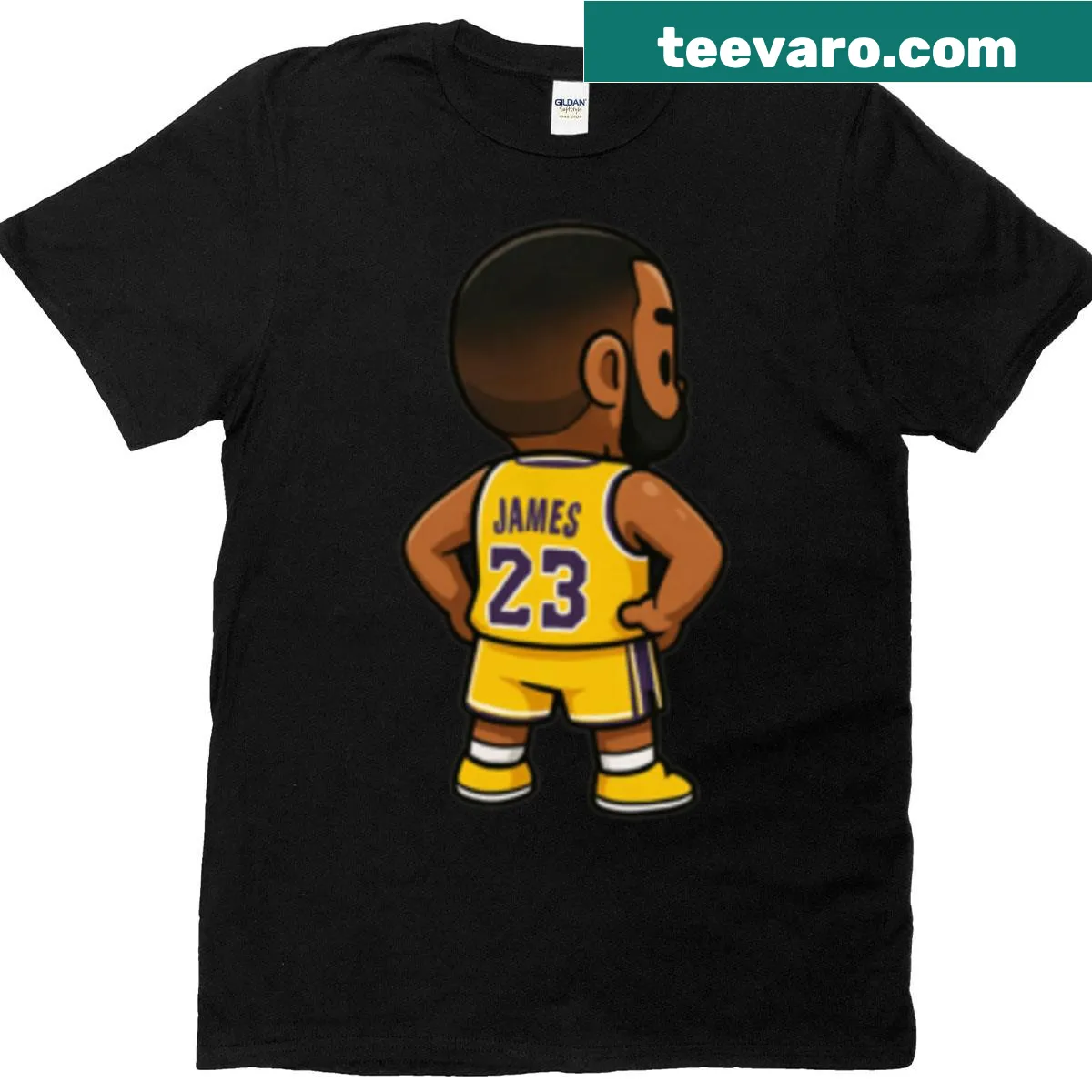 Playful chibi LeBron James graphic oversized T-shirt — on a men's t-shirt
