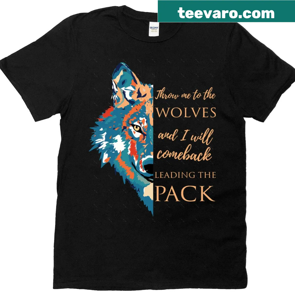Oversized T-shirt with 'Throw Me To The Wolves' quote and wolf graphic — on a men's t-shirt