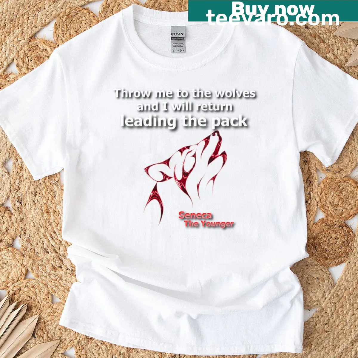 Illustrative Throw Me To The Wolves graphic t-shirt — on a men's t-shirt