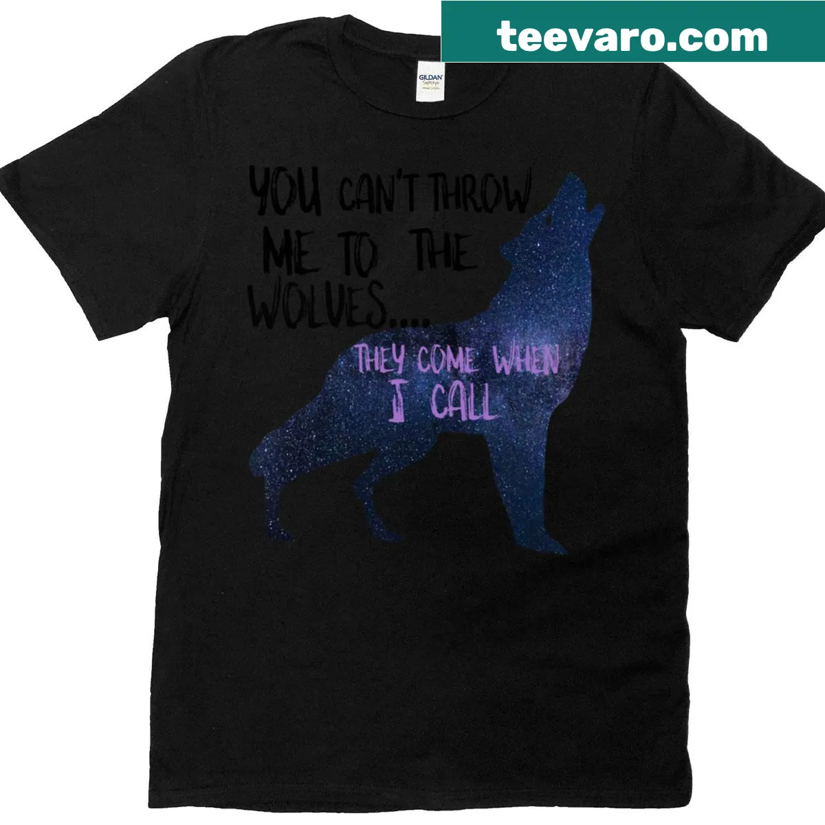 Night sky art T-shirt featuring wolves in an oversized fit — on a men's t-shirt