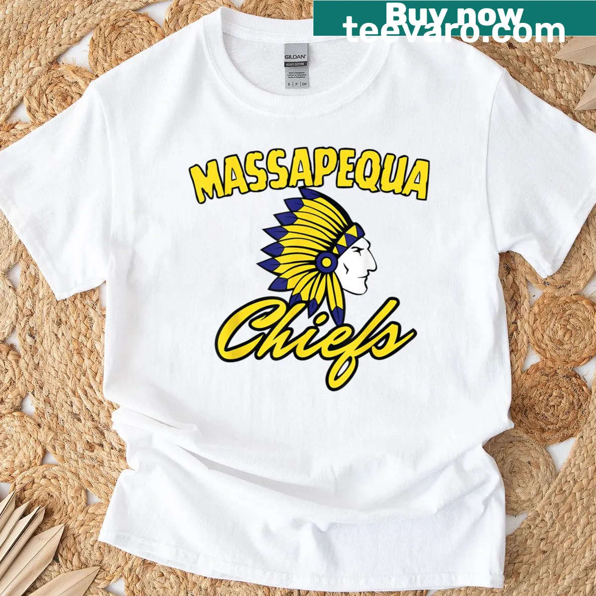 Trump 2025 graphic with Massapequa Chiefs logo on a t-shirt. — on a men's t-shirt