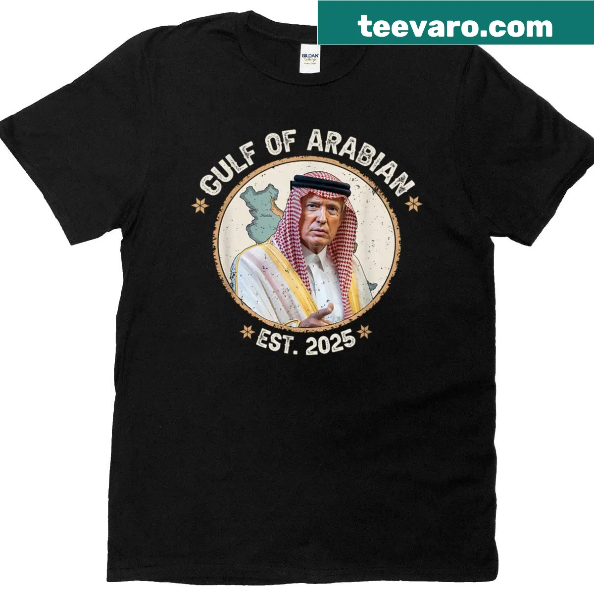 Vintage-style Trump t-shirt featuring the Arabian Gulf with bold text — on a men's t-shirt