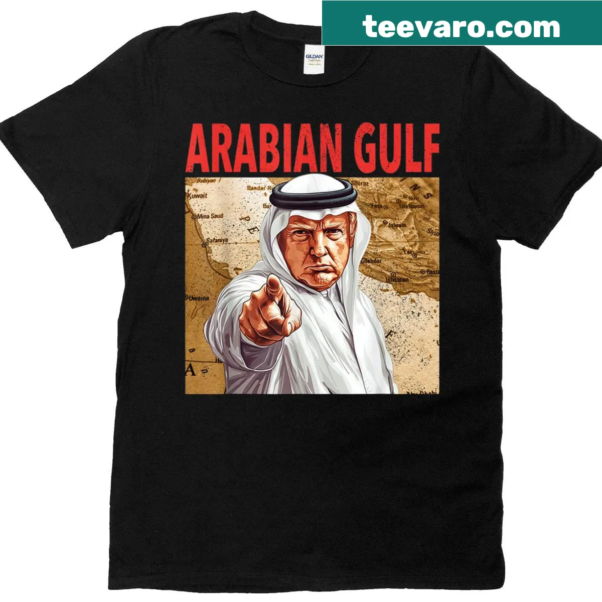Vintage distressed Trump Arabian Gulf T-shirt with geographical reference — on a men's t-shirt
