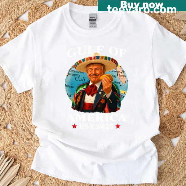 Patriotic Trump Gulf t-shirt featuring bold text and symbolic graphics