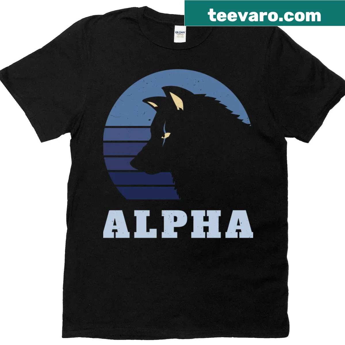Vintage-style T-shirt with an alpha wolf graphic for women — on a men's t-shirt