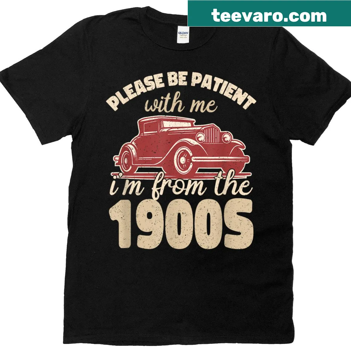 Humorous vintage car graphic T-shirt — on a men's t-shirt