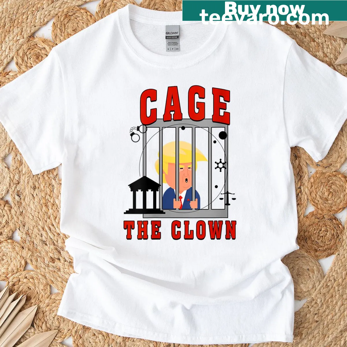 Funny women's T-shirt with a satirical Trump graphic — on a men's t-shirt