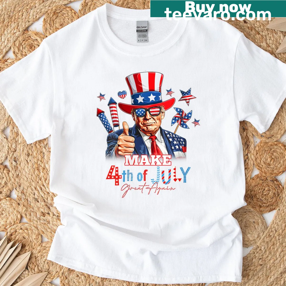 Patriotic Donald Trump t-shirt for Fourth of July — on a men's t-shirt