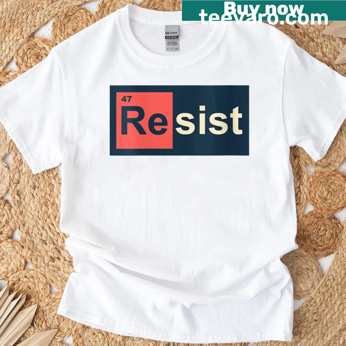 Womens T-shirt with a periodic table design featuring anti-Trump theme — on a men's t-shirt