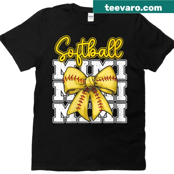 Cute softball and bow graphic t-shirt for sporty grandmothers