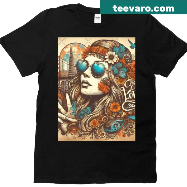 Vintage-style T-shirt with 60s hippy art design