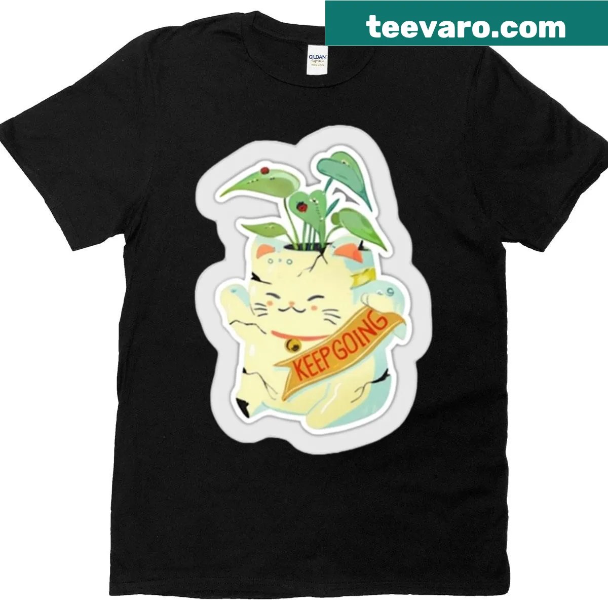 Cute cat sticker illustration on a T-shirt — on a men's t-shirt