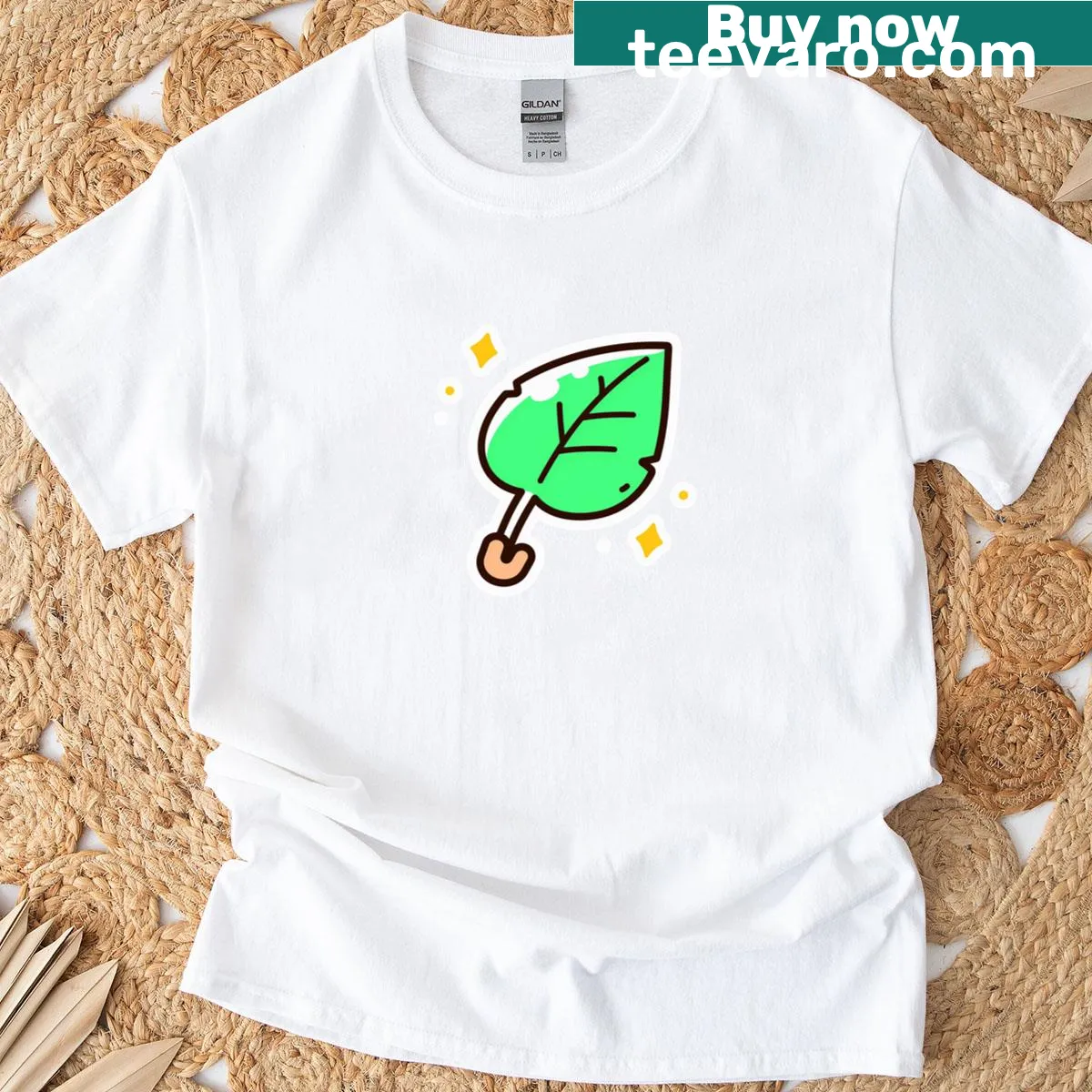 Cute t-shirt with a leaf umbrella illustration — on a men's t-shirt