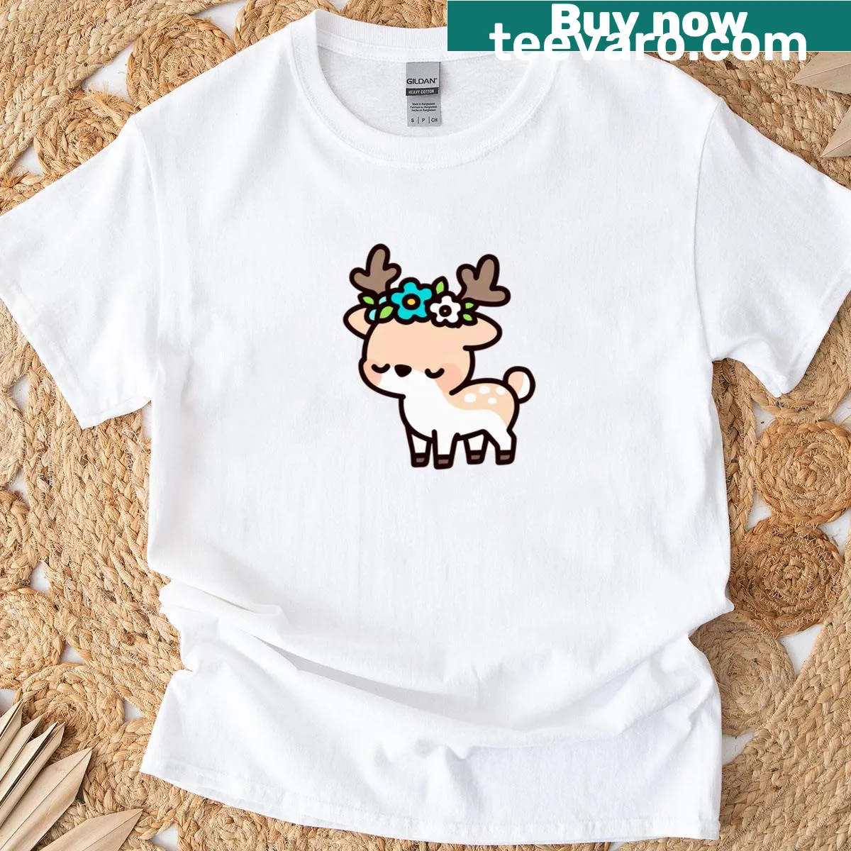 Cute spring deer illustration T-shirt — on a men's t-shirt