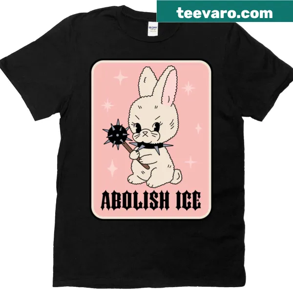 Oversized t-shirt with 'Abolish Ice' text in a minimalist design