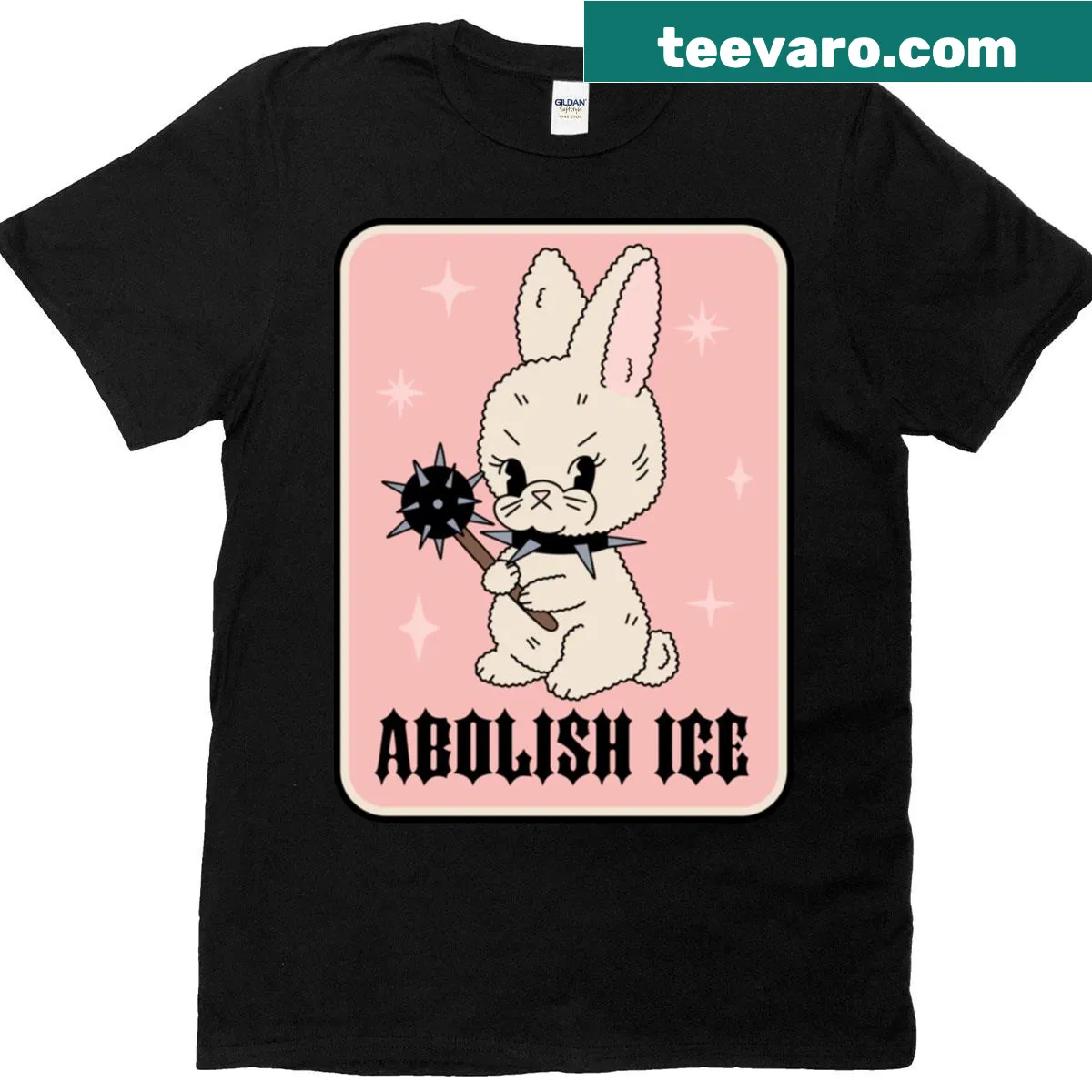 Oversized t-shirt with 'Abolish Ice' text in a minimalist design — on a men's t-shirt