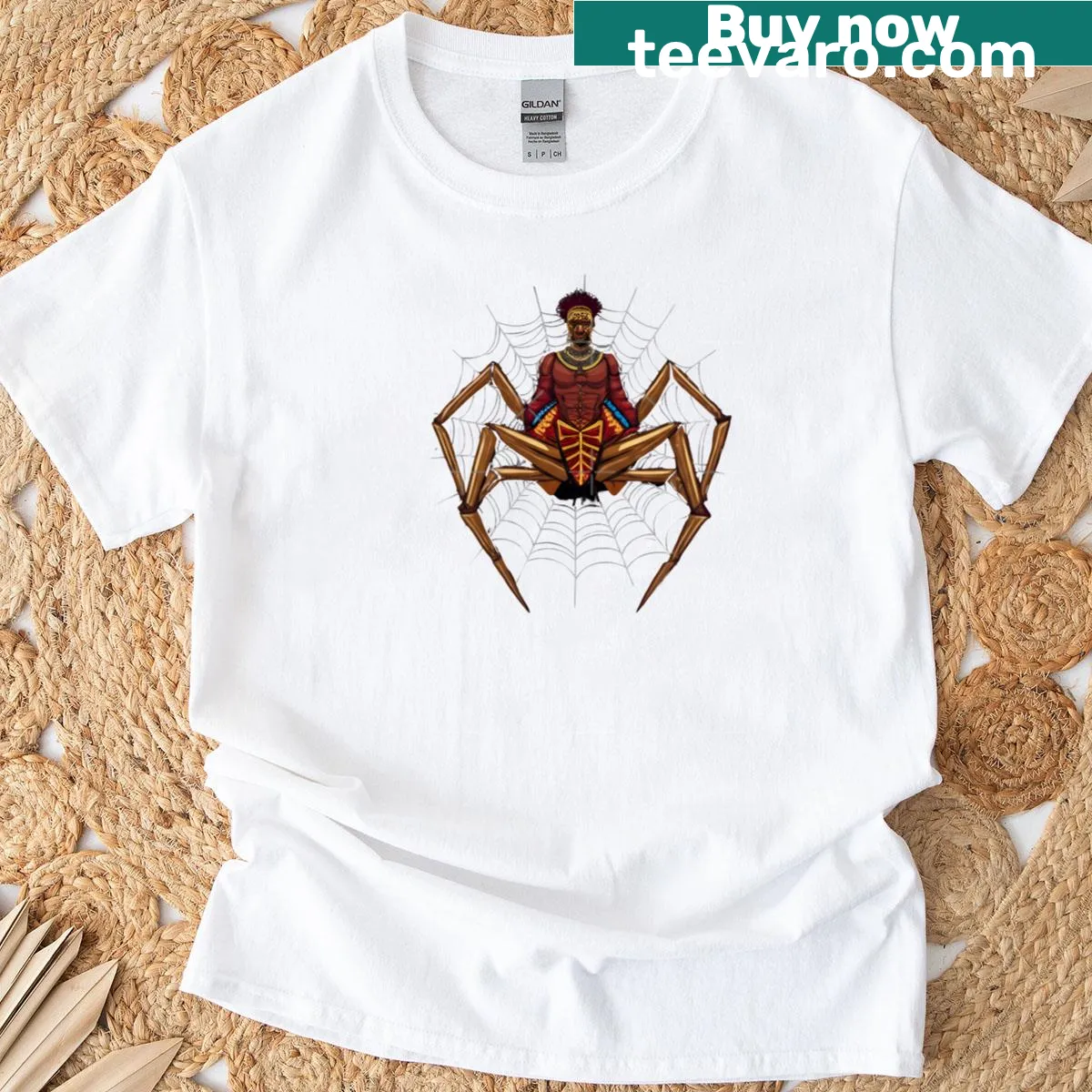 T-shirt featuring Anansi's web and wisdom theme — on a men's t-shirt