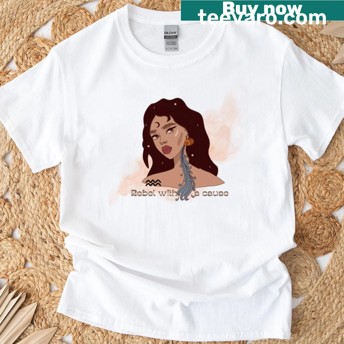 Aquarius mind rebel heart graphic t-shirt — on a men's t-shirt