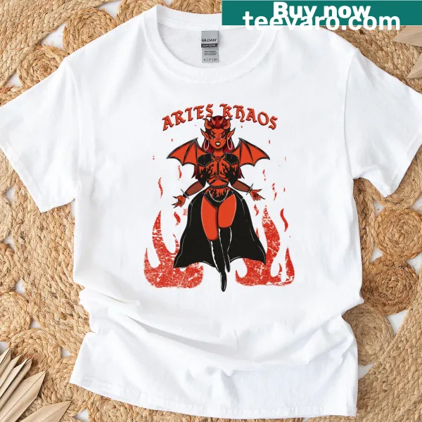 Astrology-themed t-shirt featuring Aries Khaos illustration