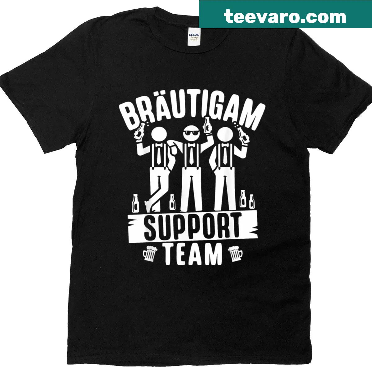 Bachelor party graphic t-shirt with bold emblem design. — on a men's t-shirt