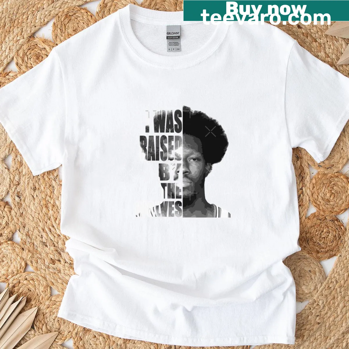 T-shirt featuring Ben Wallace with the phrase Raised By The Wolves in retro style. — on a men's t-shirt