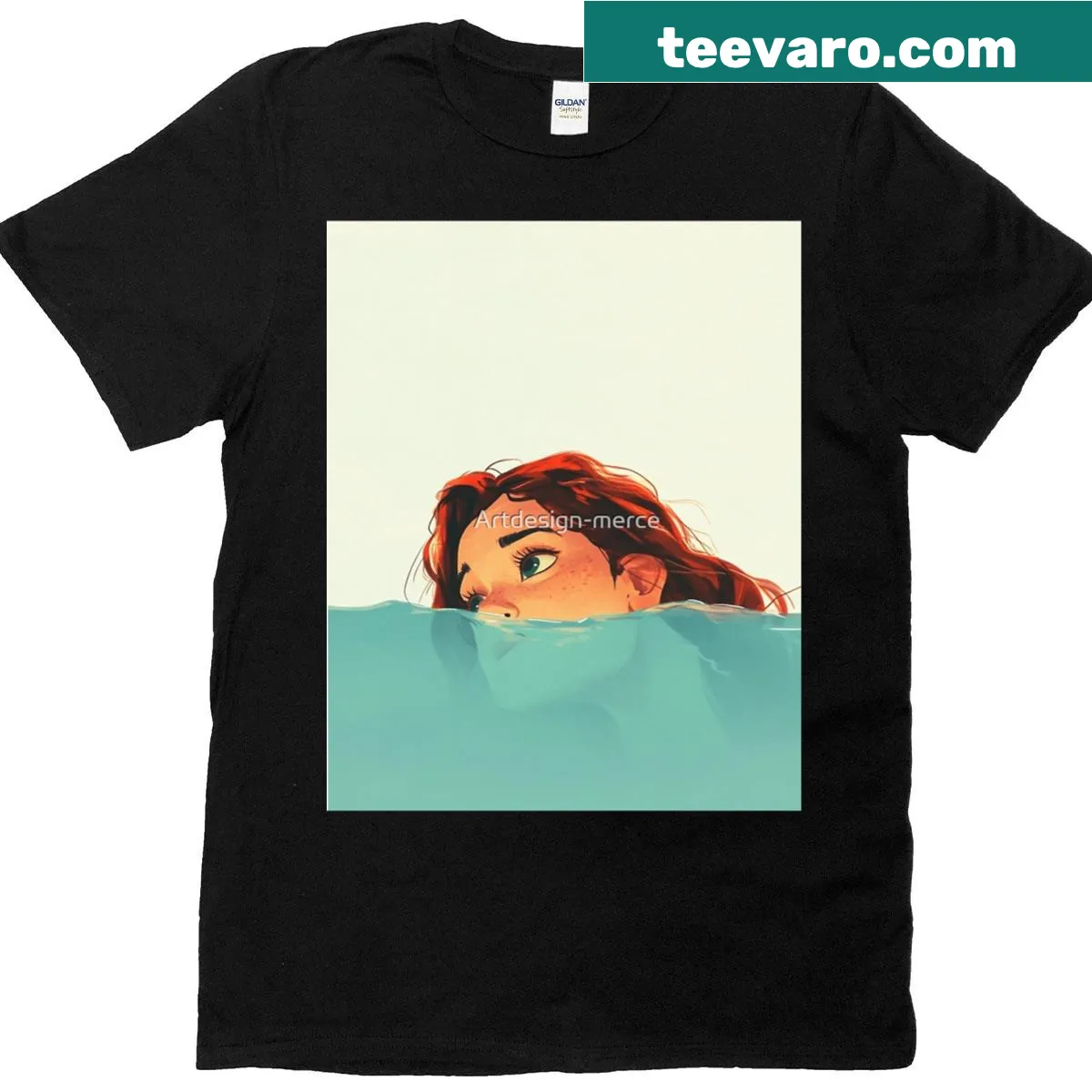 Graphic t-shirt featuring ocean waves in a watercolor style — on a men's t-shirt