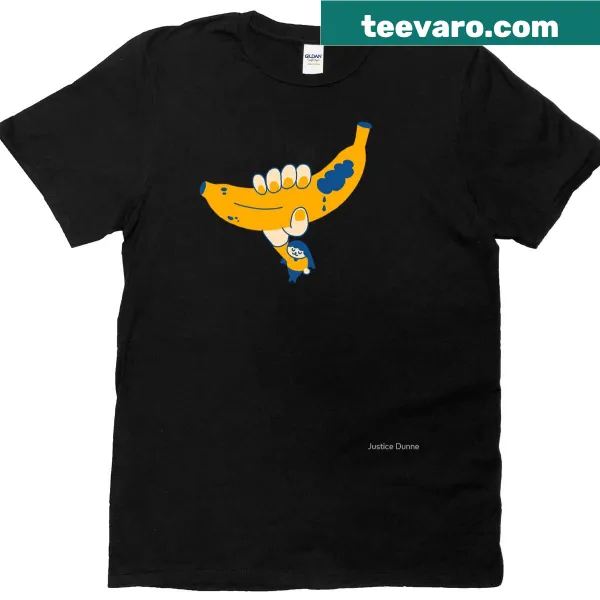 Playful cartoon banana graphic on T-shirt
