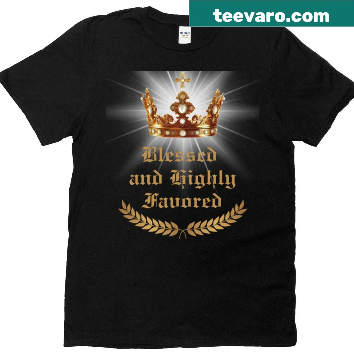 T-shirt with Blessed And Highly Favored crown design. — on a men's t-shirt