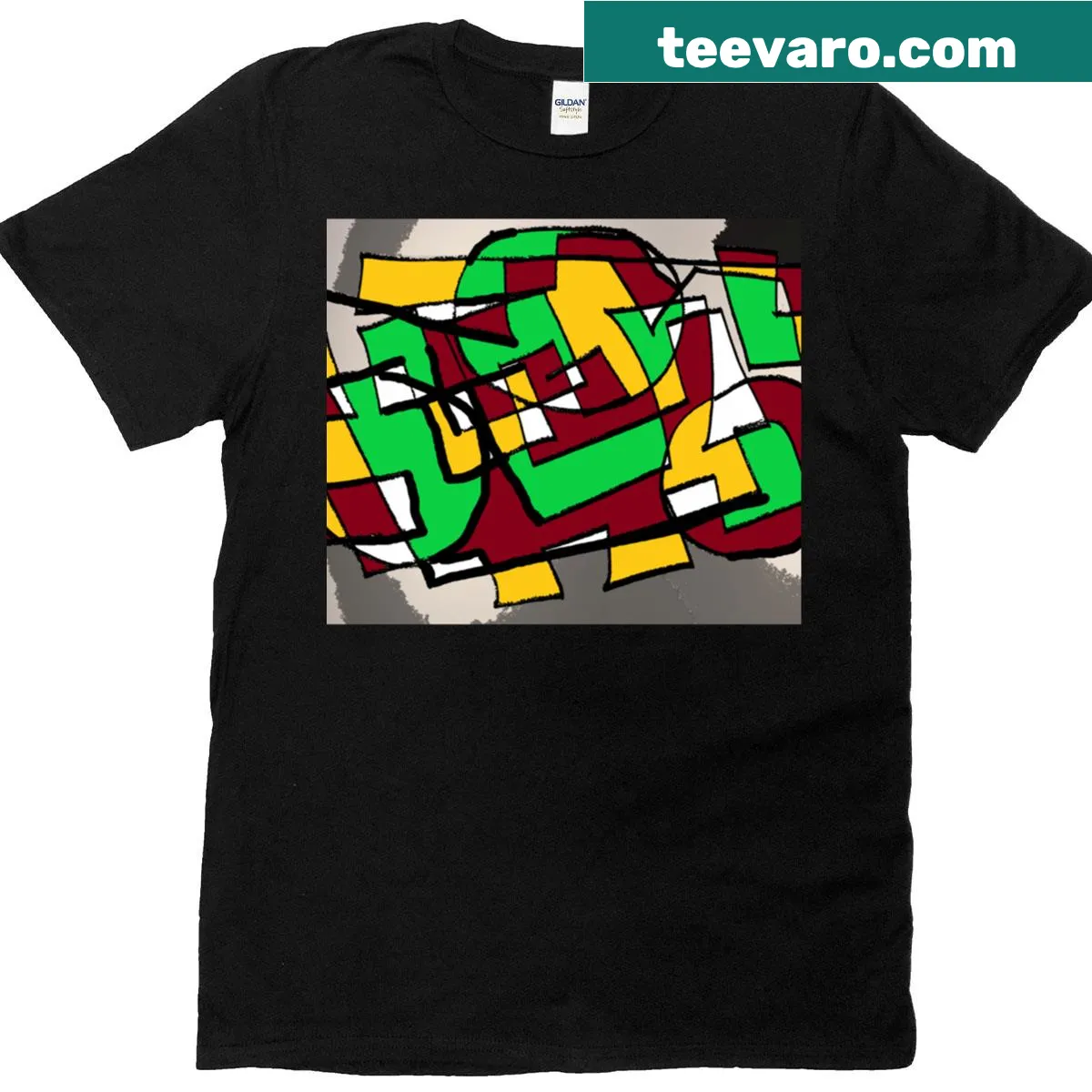 Abstract circular cubism graphic on an oversized T-shirt. — on a men's t-shirt