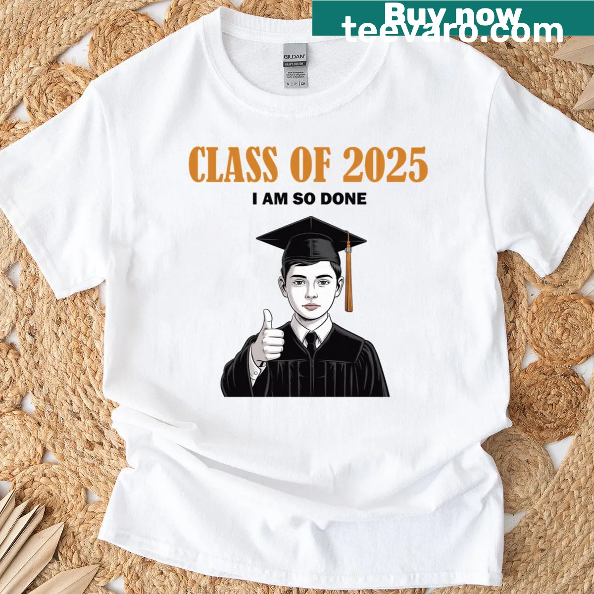 Graduation T-shirt with the phrase 'I Am So Done' for Class of 2025. — on a men's t-shirt