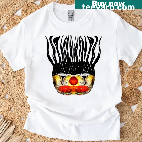 Oversized T-shirt featuring a cosmic clown with flowing black lines