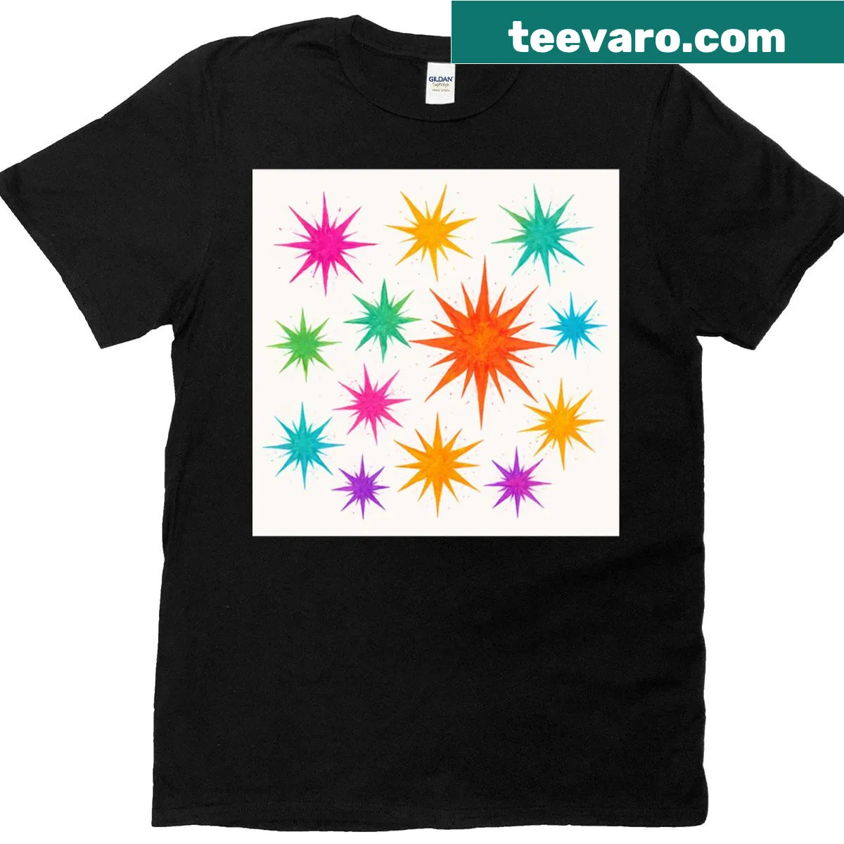 Oversized T-shirt with cosmic and colorful burst design — on a men's t-shirt