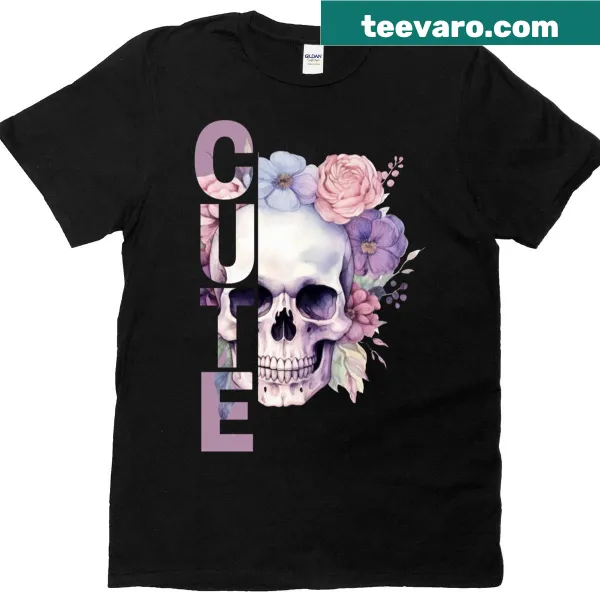T-shirt featuring a floral skull illustration