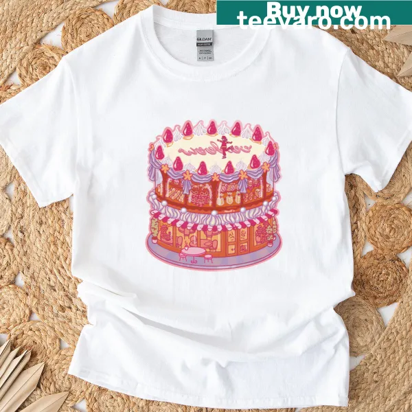 Whimsical cake graphic on a cute t-shirt