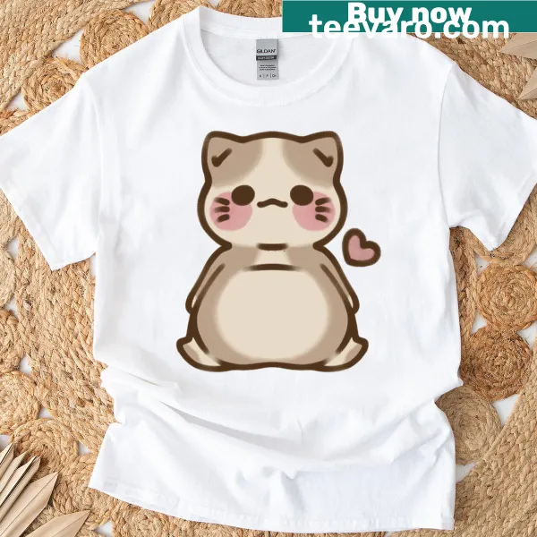 Cute illustration of a sitting cat on a T-shirt
