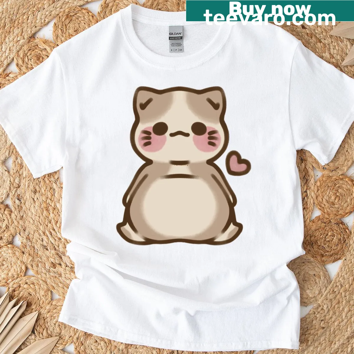 Cute illustration of a sitting cat on a T-shirt — on a men's t-shirt