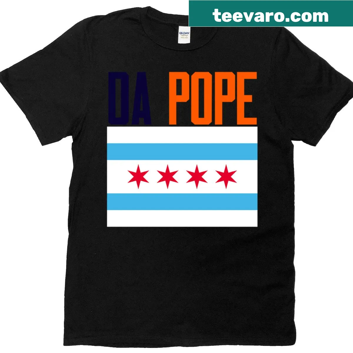 T-shirt displaying the Chicago city flag design. — on a men's t-shirt