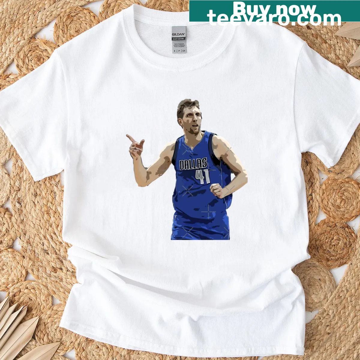 T-shirt honoring Dirk Nowitzki with bold text design — on a men's t-shirt