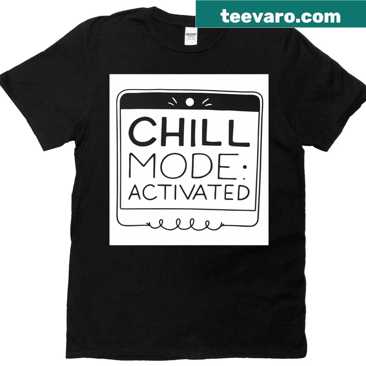 Chill Mode Designs Activated T-shirt with elegant line-art text — on a men's t-shirt