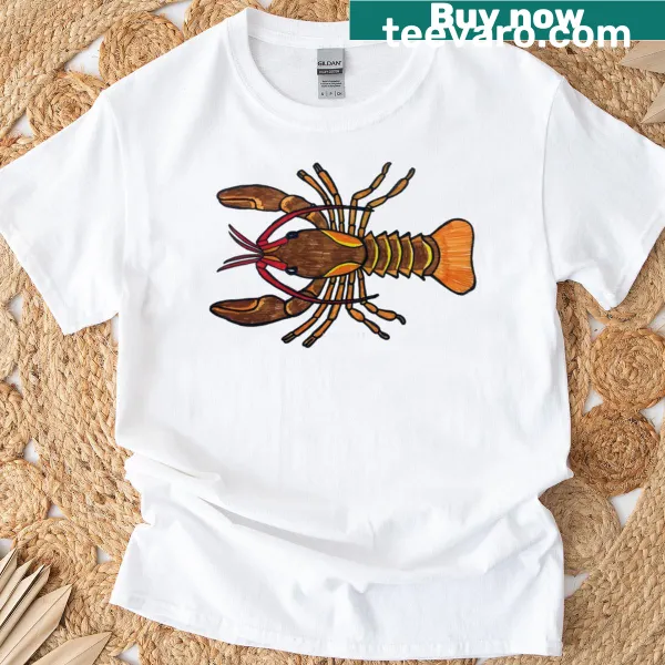 Detailed graphic of a European crayfish on a T-shirt