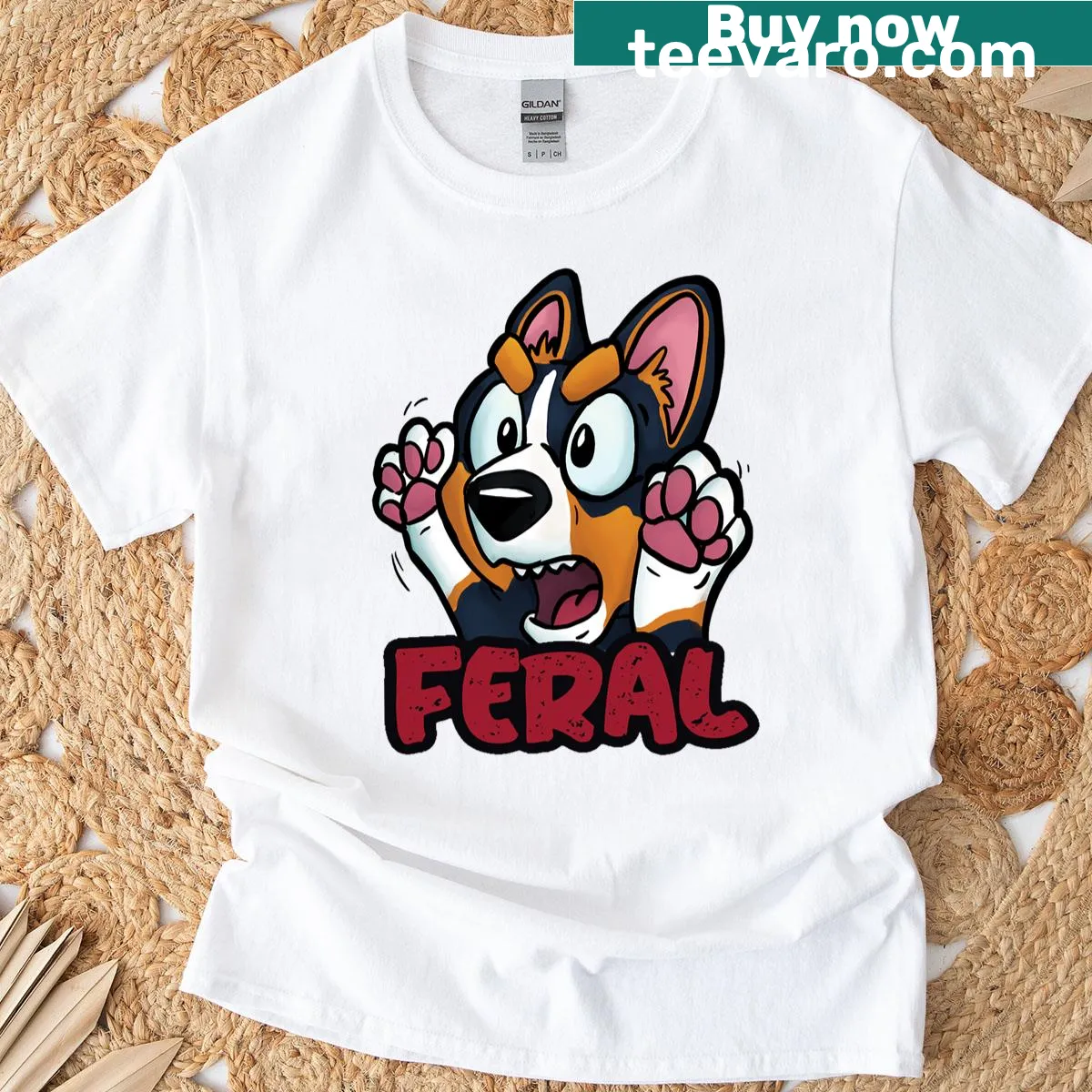 Oversized t-shirt featuring a feral dog illustration — on a men's t-shirt