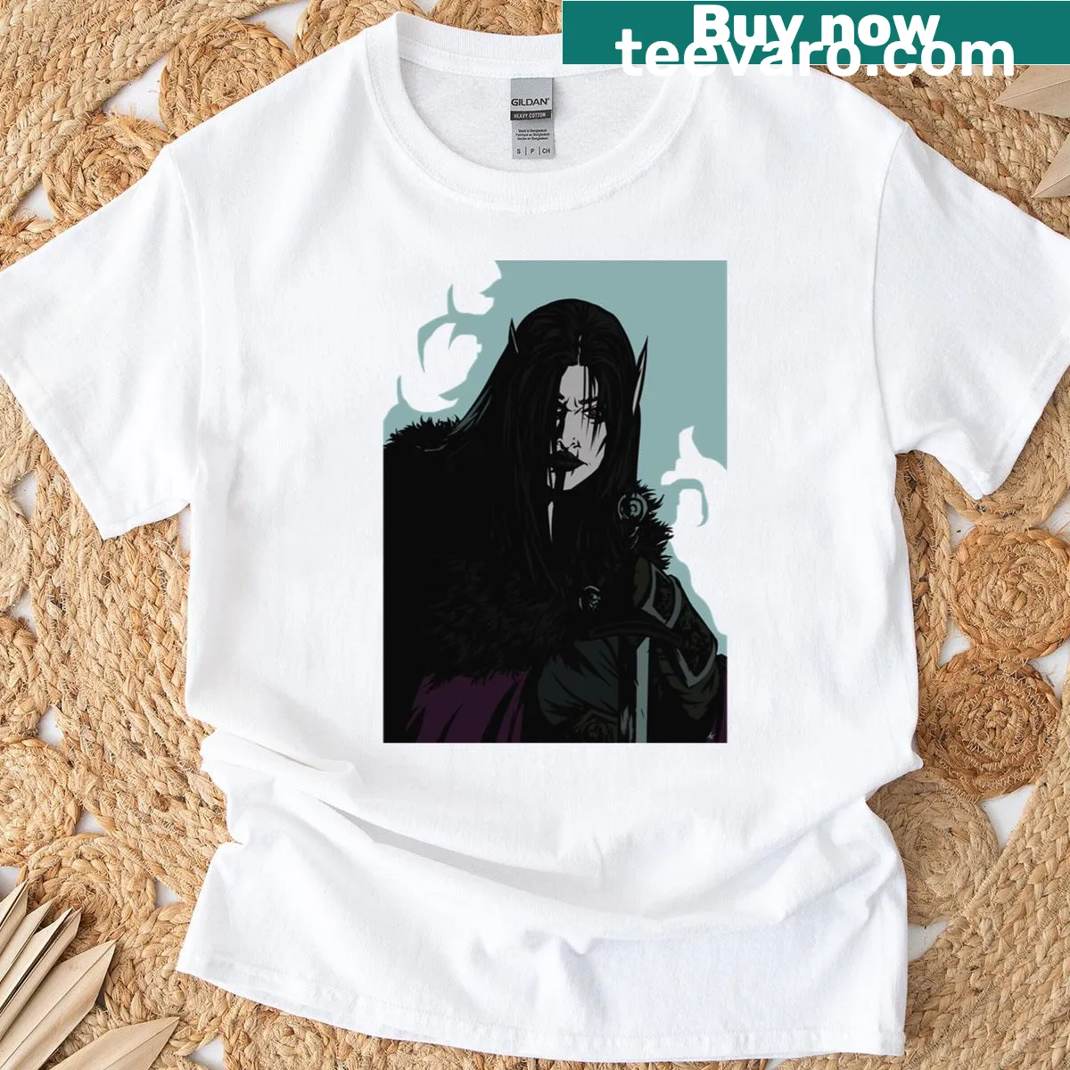 T-shirt featuring an illustration of a Gothic warrior in elaborate armor — on a men's t-shirt
